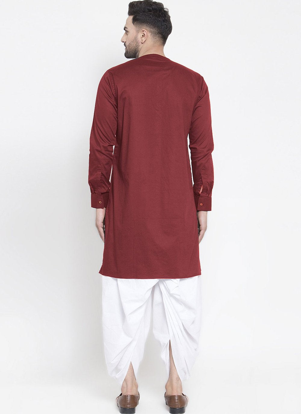 Dhoti Kurta Blended Cotton Maroon Plain Mens