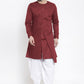 Dhoti Kurta Blended Cotton Maroon Plain Mens