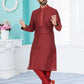 Kurta Pyjama Cotton Jacquard Maroon Jacquard Work Mens