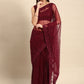 Classic Net Maroon Embroidered Saree