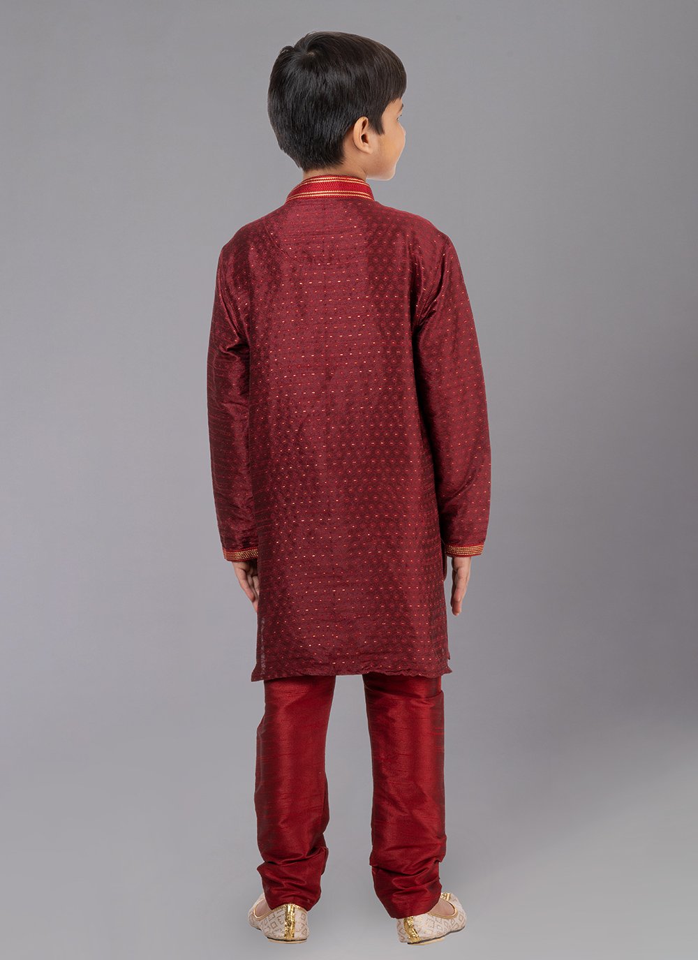 Kurta Pyjama Polly Cotton Maroon Fancy Work Kids