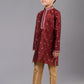 Kurta Pyjama Dupion Silk Jacquard Maroon Fancy Work Kids