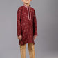 Kurta Pyjama Dupion Silk Jacquard Maroon Fancy Work Kids