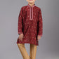 Kurta Pyjama Dupion Silk Jacquard Maroon Fancy Work Kids