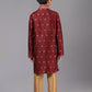 Kurta Pyjama Dupion Silk Jacquard Maroon Fancy Work Kids