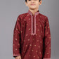 Kurta Pyjama Dupion Silk Jacquard Maroon Fancy Work Kids