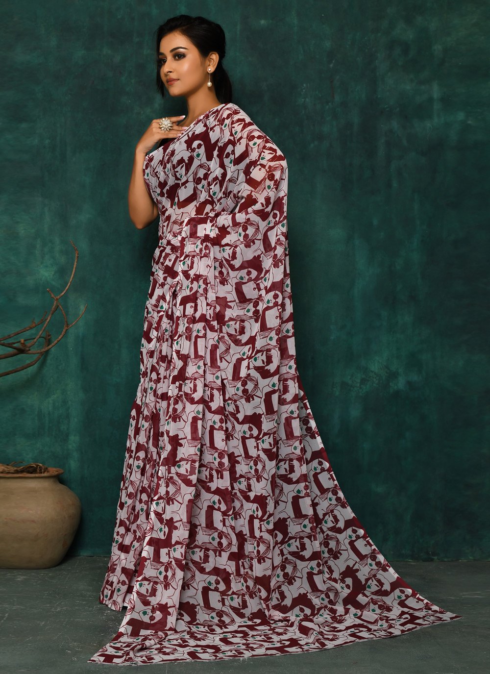 Designer Faux Georgette Maroon Digital Print Saree