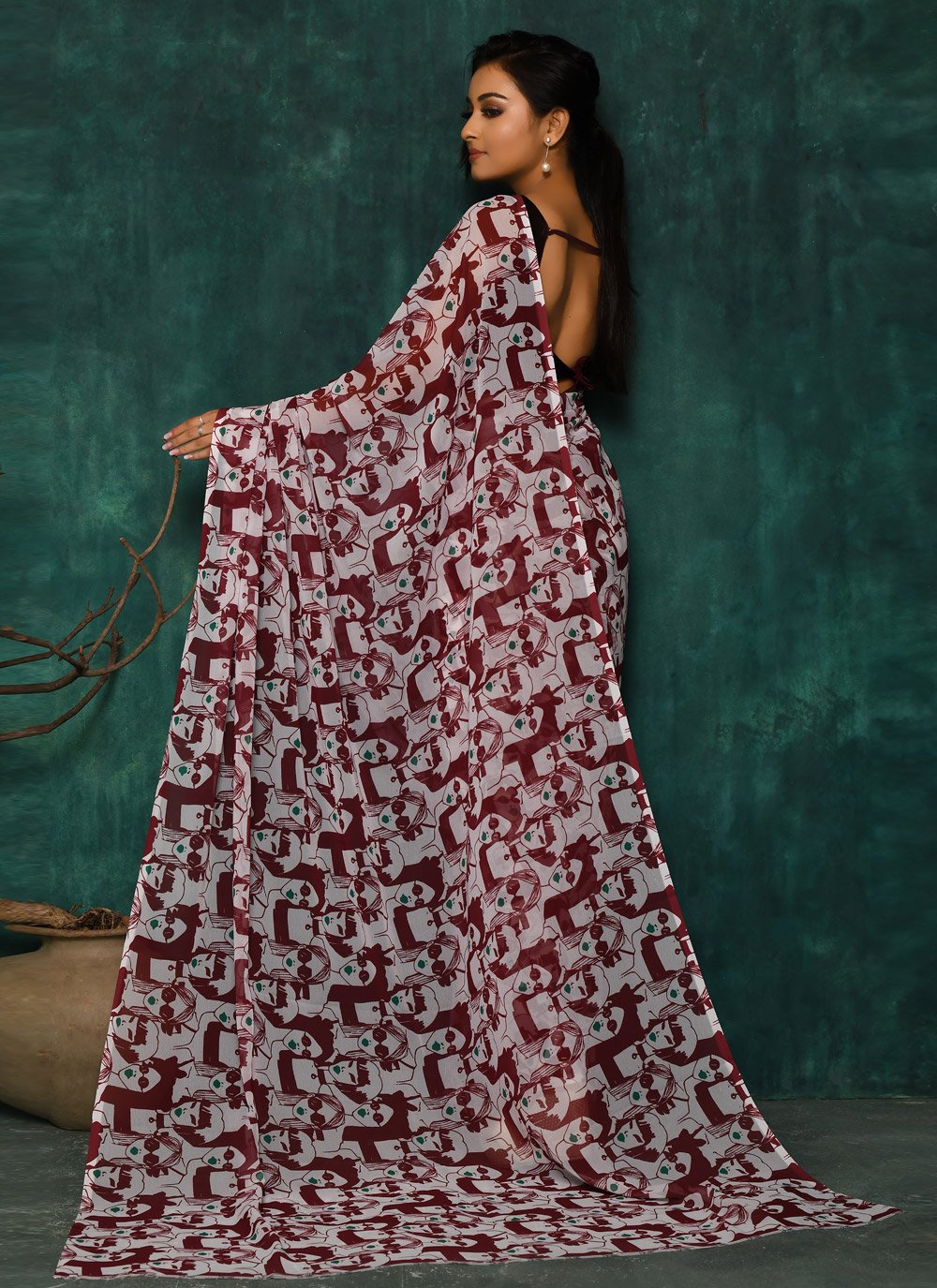 Designer Faux Georgette Maroon Digital Print Saree