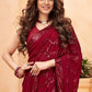 Classic Faux Georgette Maroon Sequins Saree