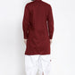 Kurta Blended Cotton Maroon Buttons Mens