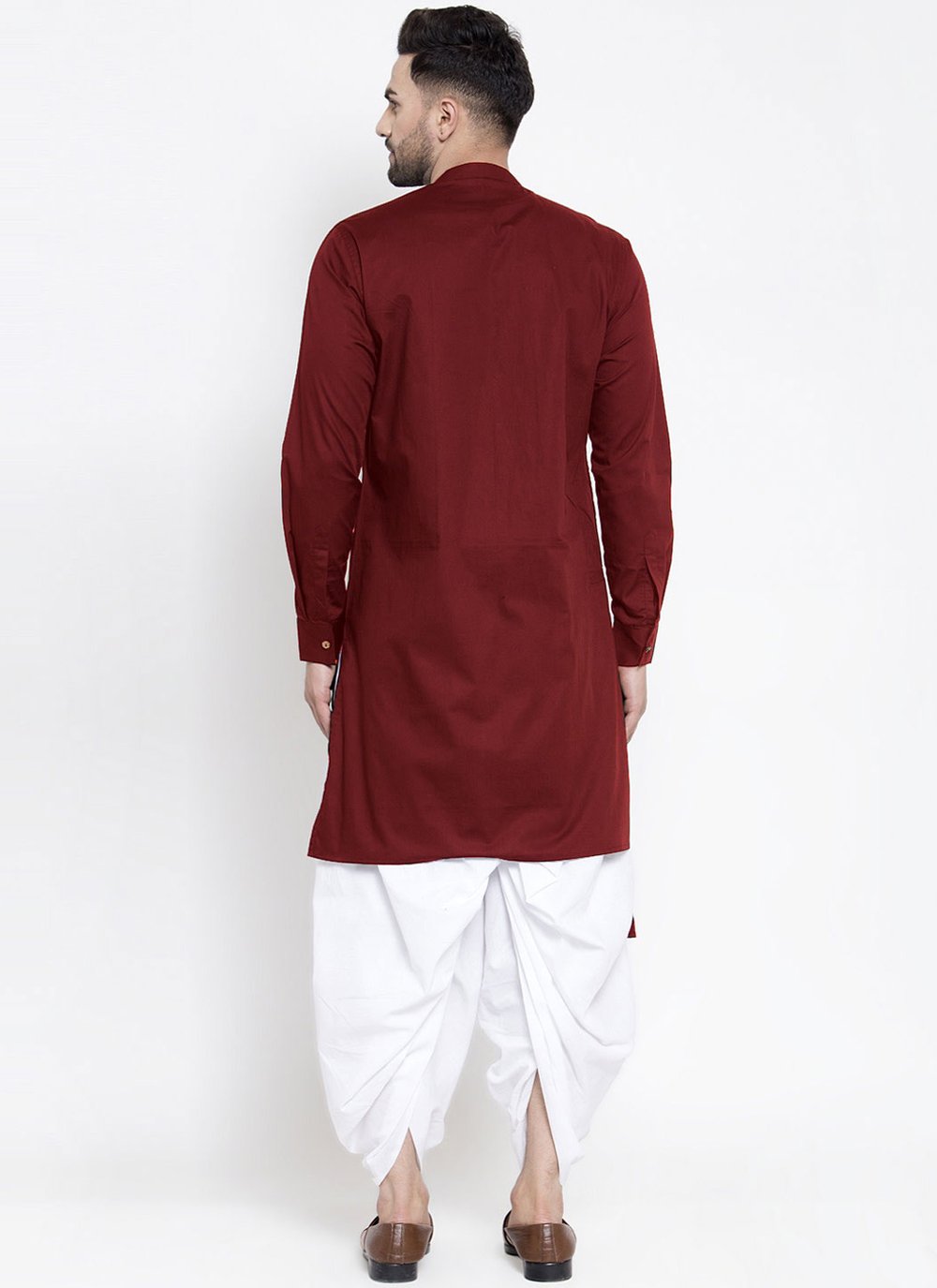 Kurta Blended Cotton Maroon Buttons Mens