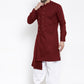 Kurta Blended Cotton Maroon Buttons Mens