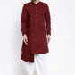 Kurta Blended Cotton Maroon Buttons Mens