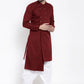 Kurta Blended Cotton Maroon Buttons Mens