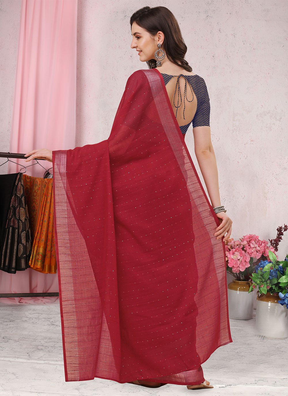 Trendy Saree Cotton Maroon Plain Saree