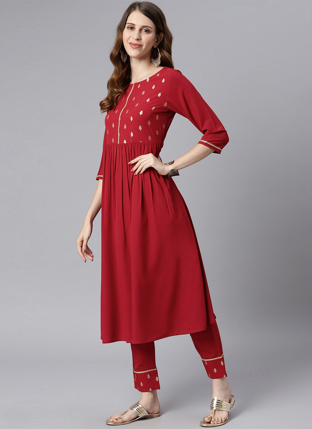 Salwar Suit Crepe Silk Maroon Embroidered Salwar Kameez