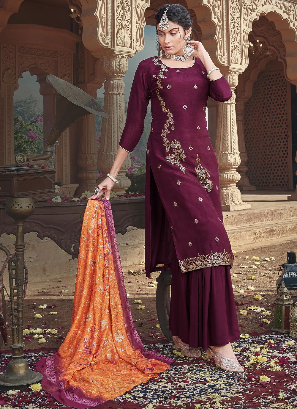 Floor Lenght Salwar Suit Silk Viscose Maroon Digital Print Salwar Kameez