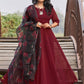 Gown Faux Georgette Maroon Booti Gown