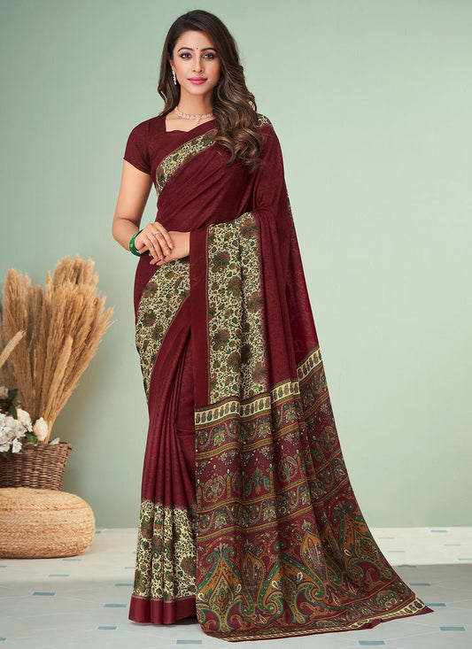 Classic Georgette Maroon Print Saree