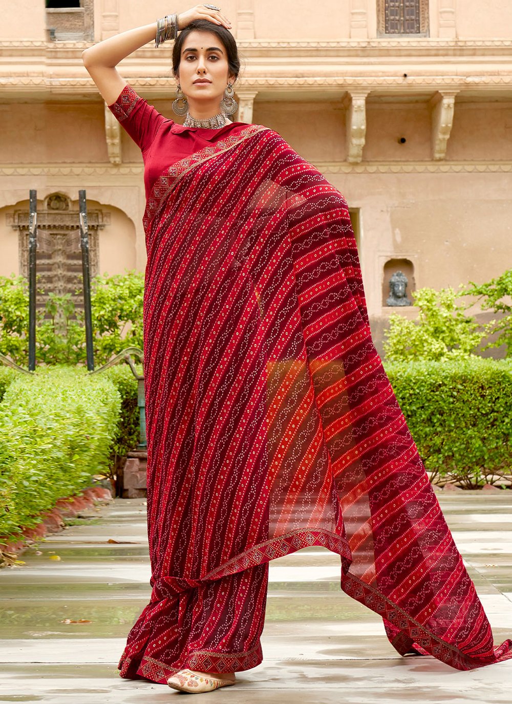 Classic Georgette Maroon Print Saree