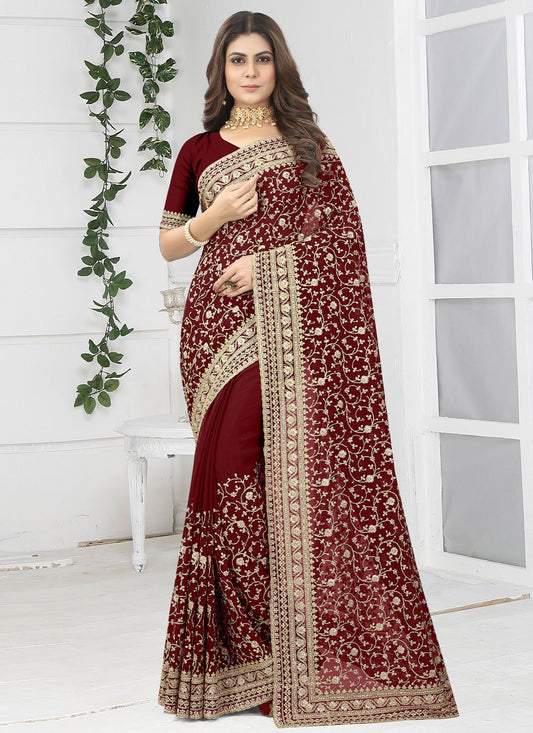 Contemporary Georgette Maroon Diamond Saree