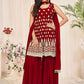 Sharara Set Georgette Maroon Embroidered Salwar Kameez