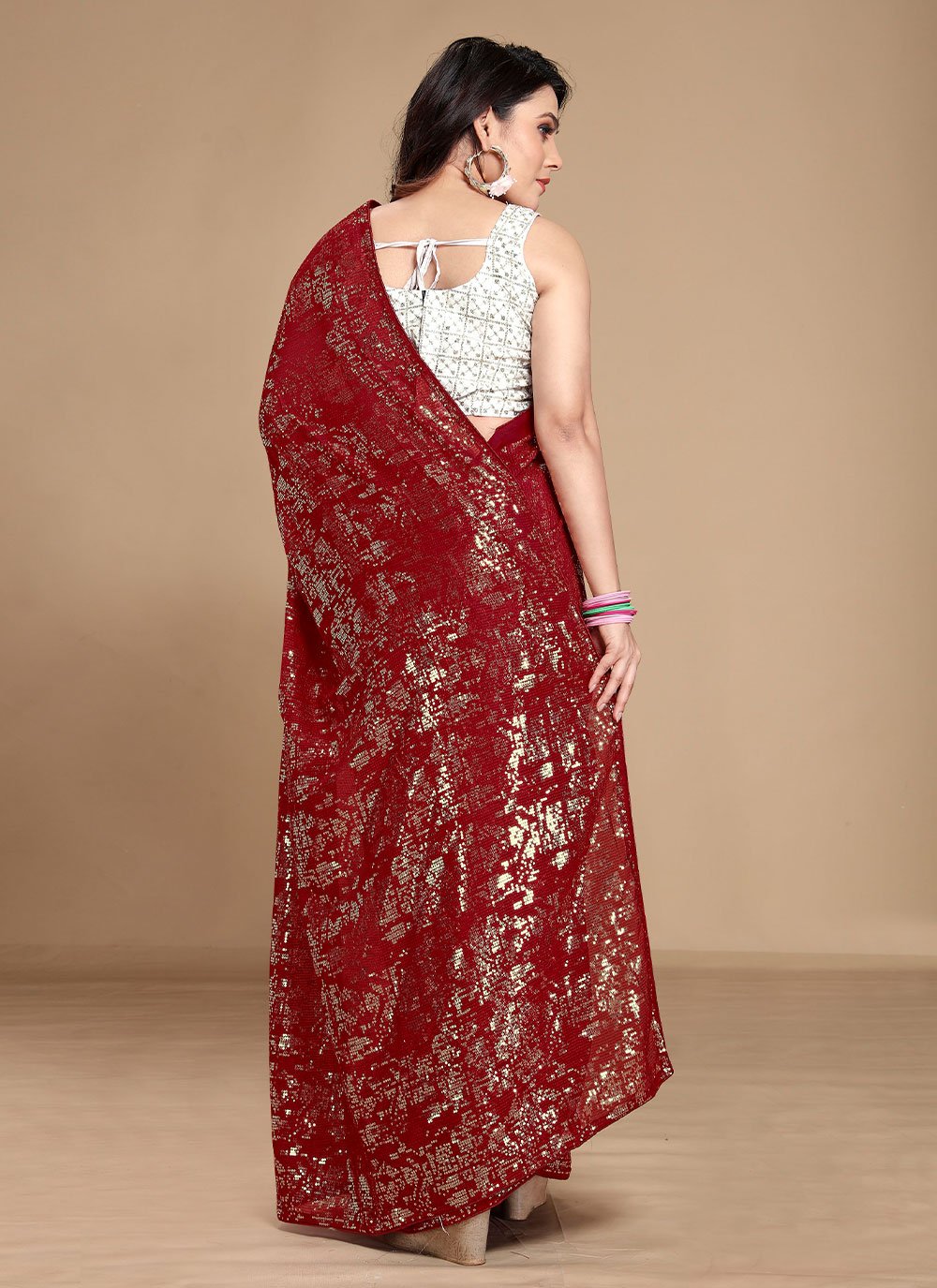 Classic Georgette Maroon Sequins Saree