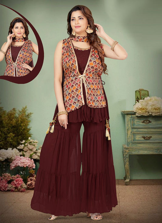 Salwar Suit Georgette Maroon Sequins Salwar Kameez