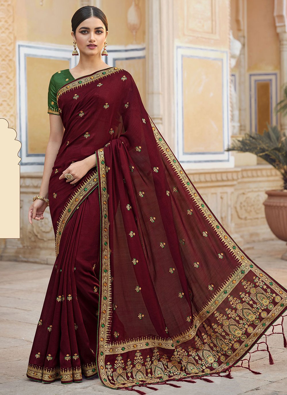 Contemporary Art Silk Maroon Embroidered Saree