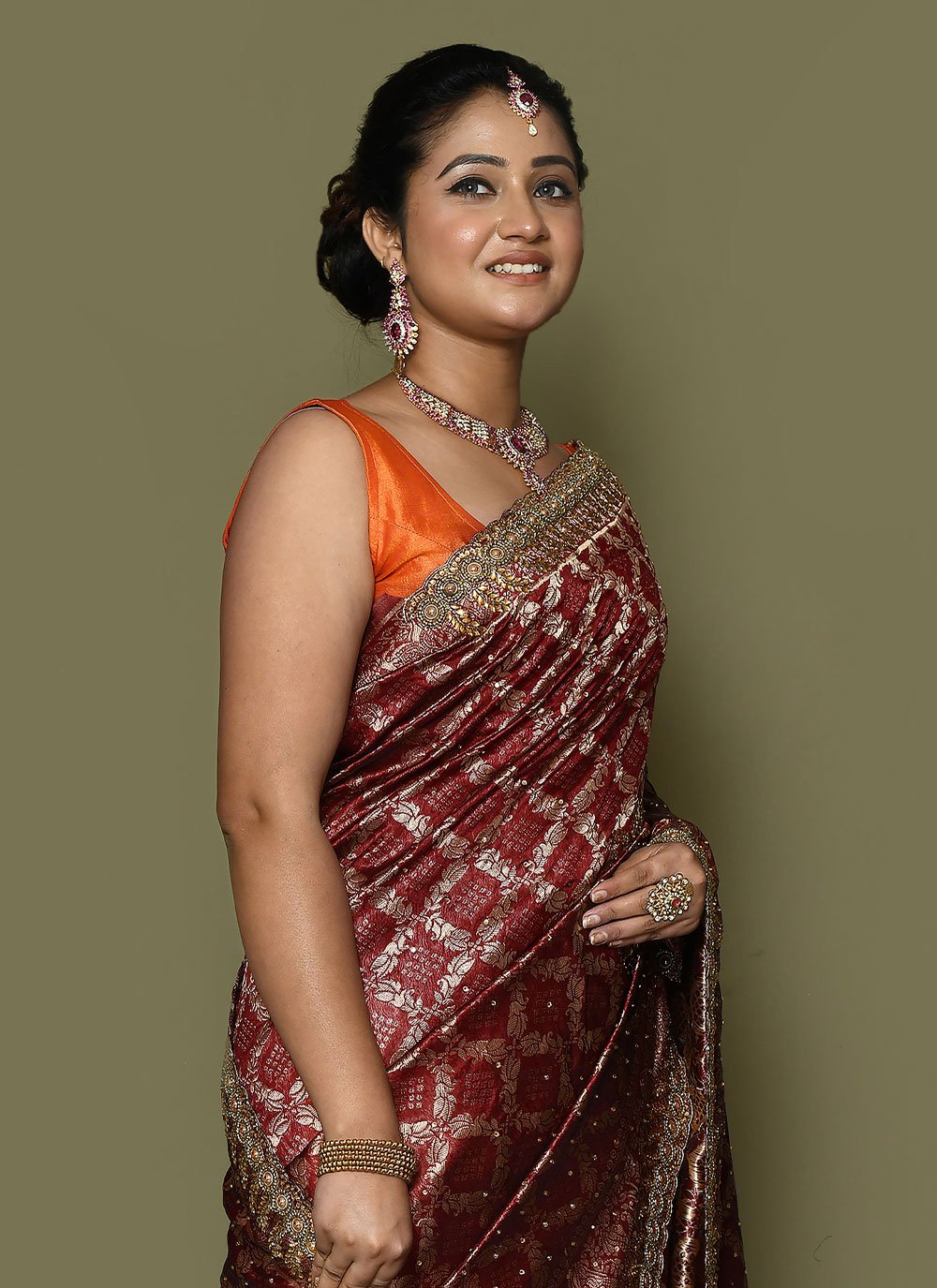 Contemporary Kanjivaram Silk Maroon Hand Work Saree