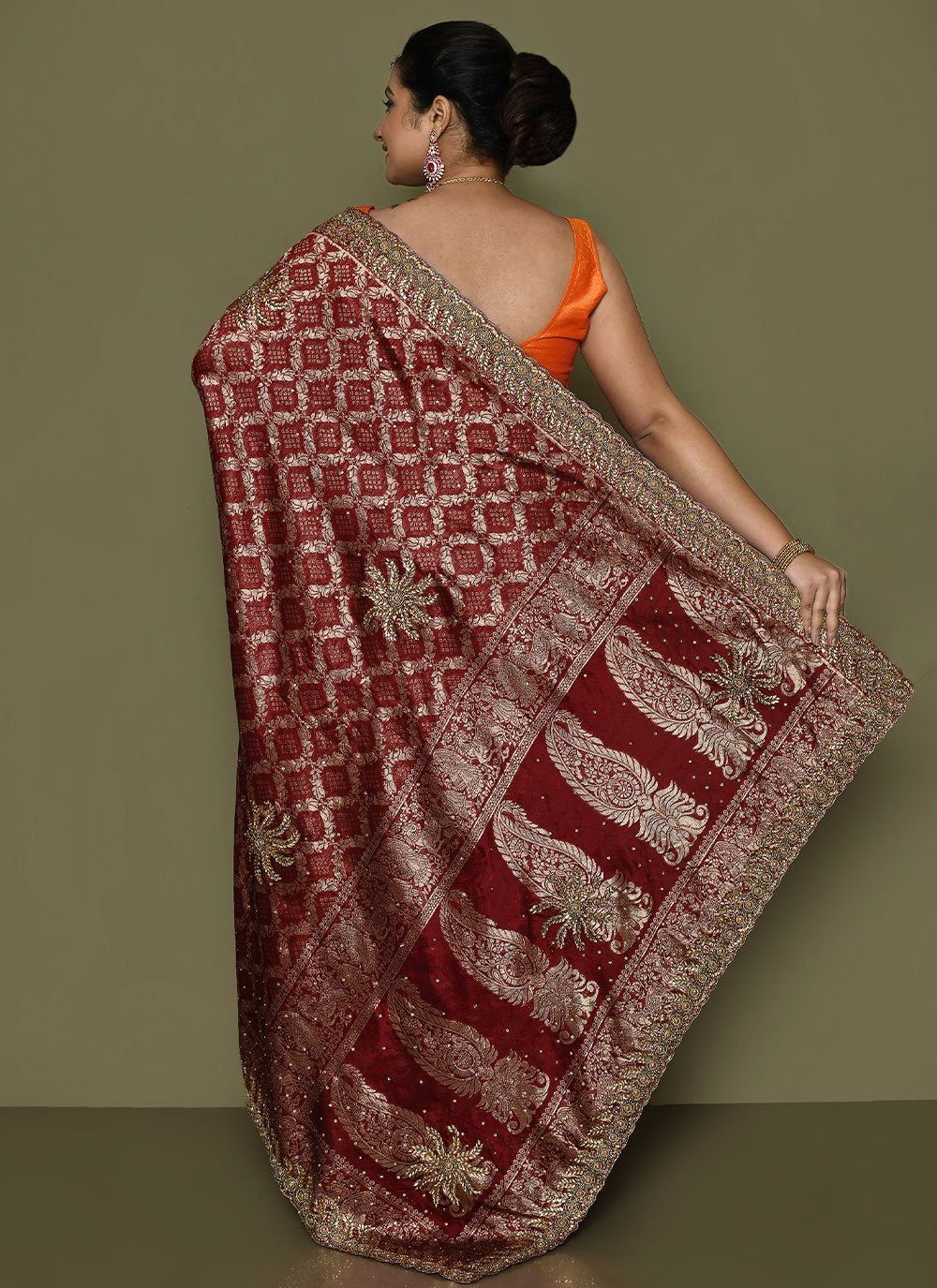 Contemporary Kanjivaram Silk Maroon Hand Work Saree