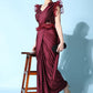 Designer Imported Maroon Ruffle Saree