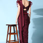 Designer Imported Maroon Ruffle Saree