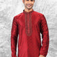 Kurta Pyjama Brocade Jacquard Silk Maroon Fancy Work Mens