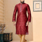 Kurta Pyjama Banarasi Silk Jacquard Maroon Jacquard Work Mens