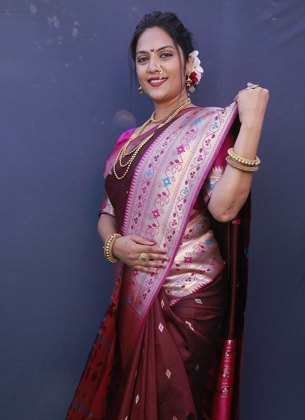 Classic Banarasi Silk Maroon Jacquard Work Saree