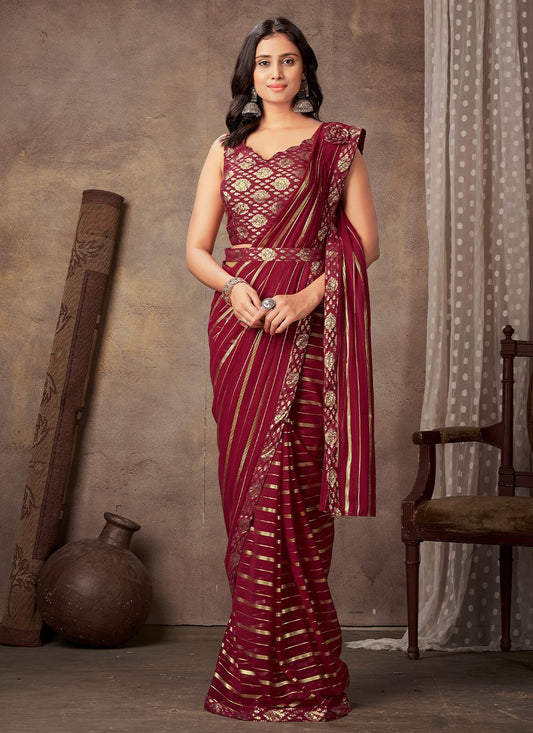 Classic Georgette Maroon Jacquard Work Saree