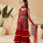 Sharara Set Handloom Silk Maroon Embroidered Kids