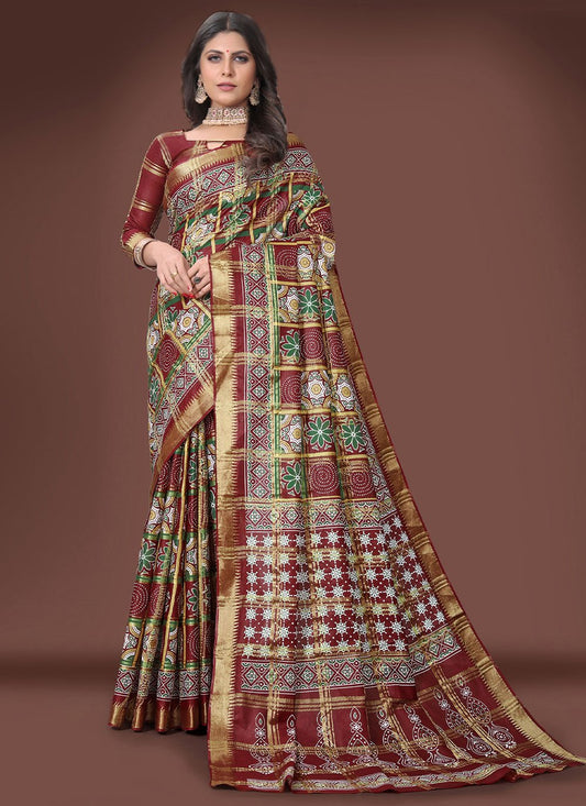 Contemporary Cotton Maroon Weaving Saree