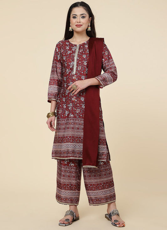 Trendy Suit Crepe Silk Maroon Digital Print Salwar Kameez