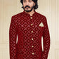 Jodhpuri Suit Velvet Maroon Embroidered Mens