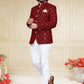 Jodhpuri Suit Velvet Maroon Embroidered Mens