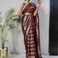 Classic Net Maroon Foil Print Saree