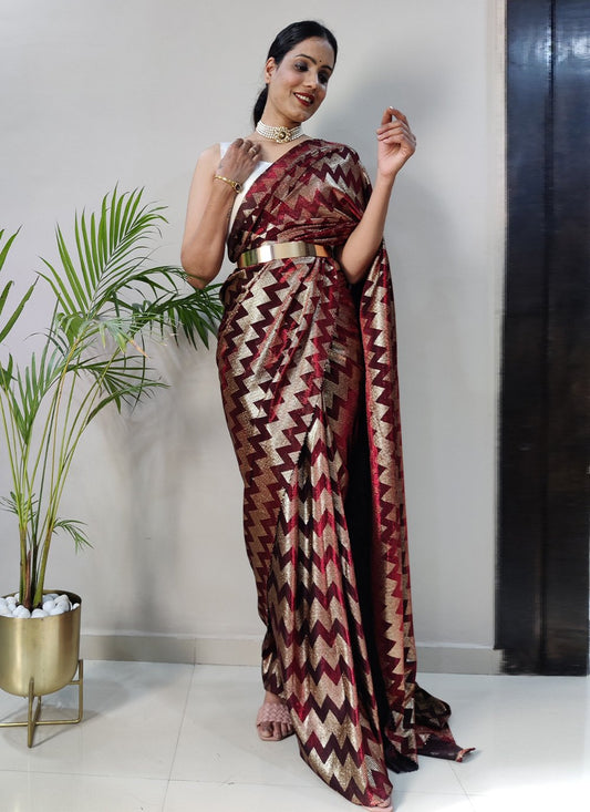 Classic Net Maroon Foil Print Saree