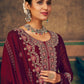 Floor Lenght Salwar Suit Pure Silk Maroon Cord Work Salwar Kameez