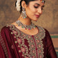 Floor Lenght Salwar Suit Pure Silk Maroon Cord Work Salwar Kameez