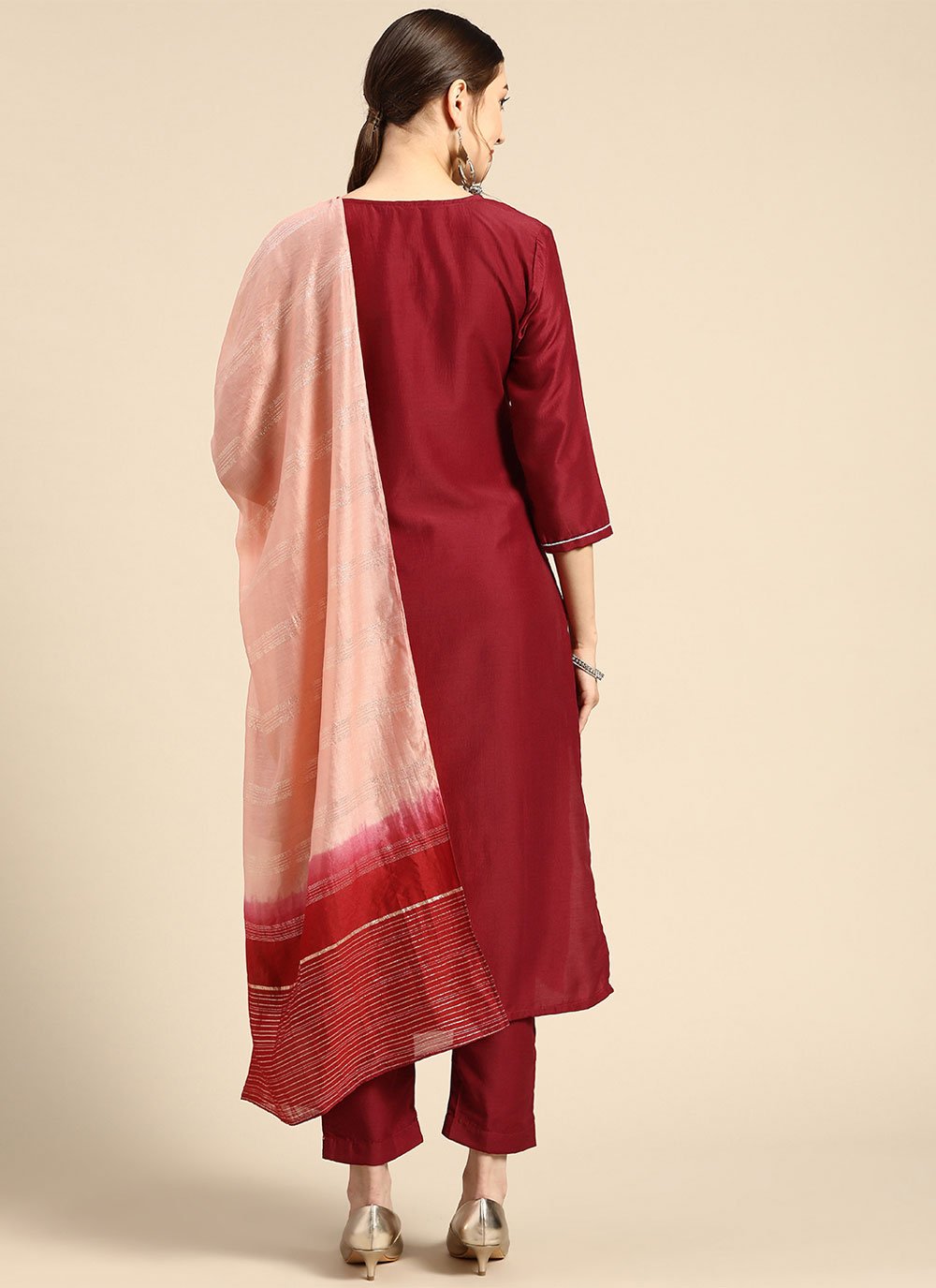 Salwar Suit Chinon Maroon Embroidered Salwar Kameez