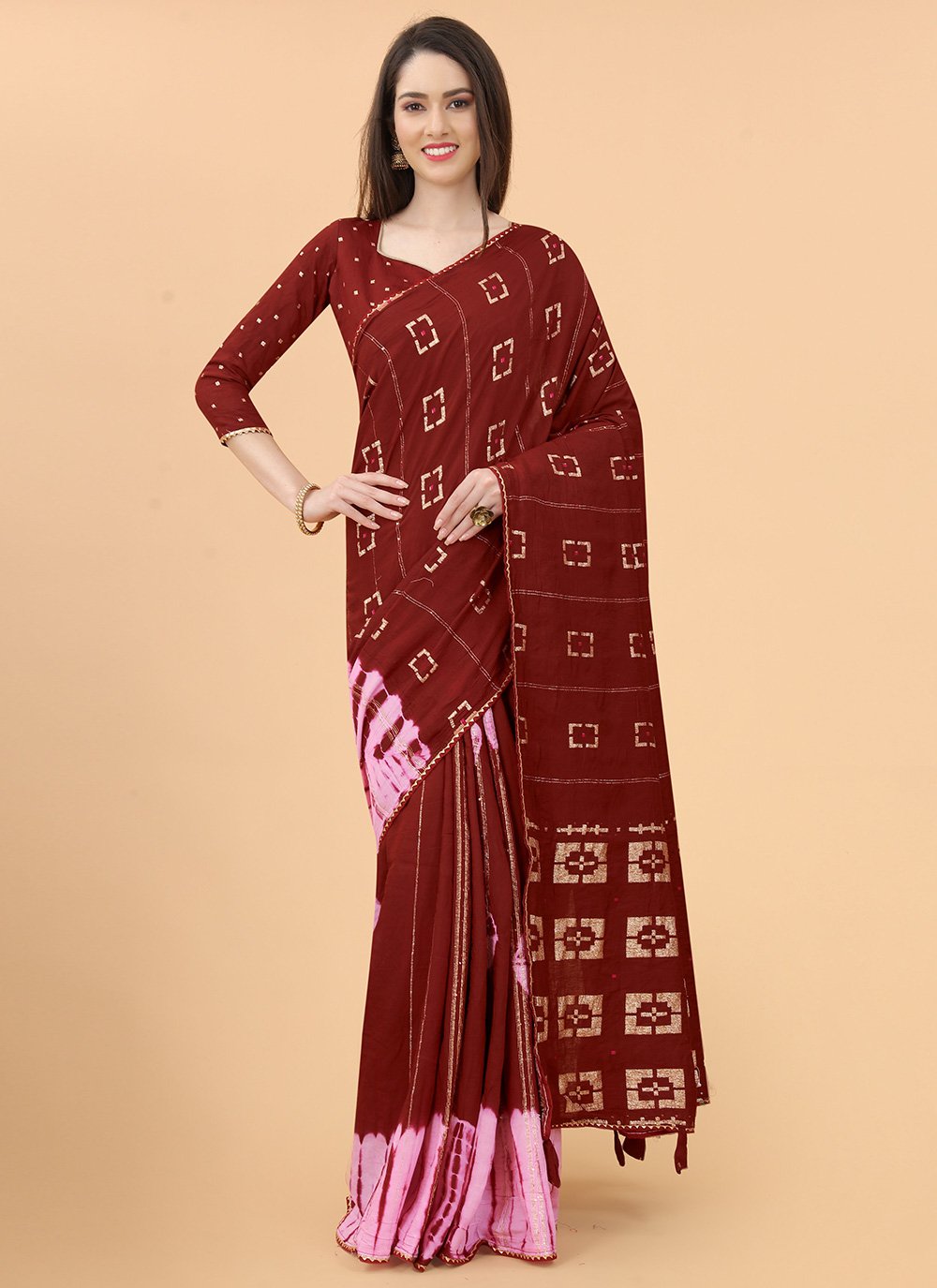 Trendy Saree Silk Viscose Maroon Print Saree