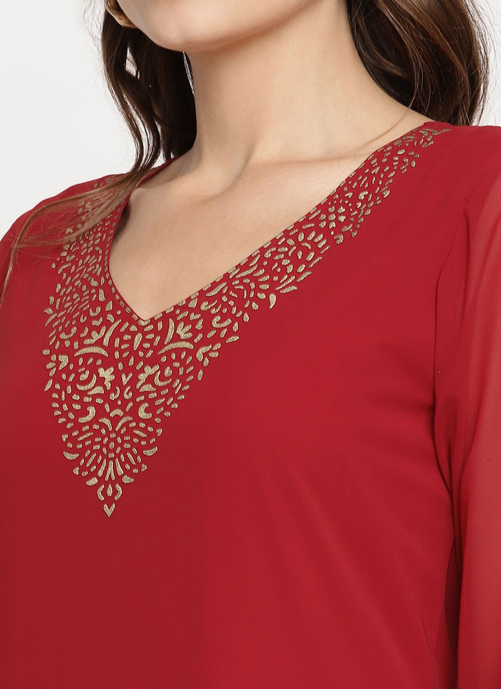 Party Wear Kurti Georgette Maroon Print Kurtis