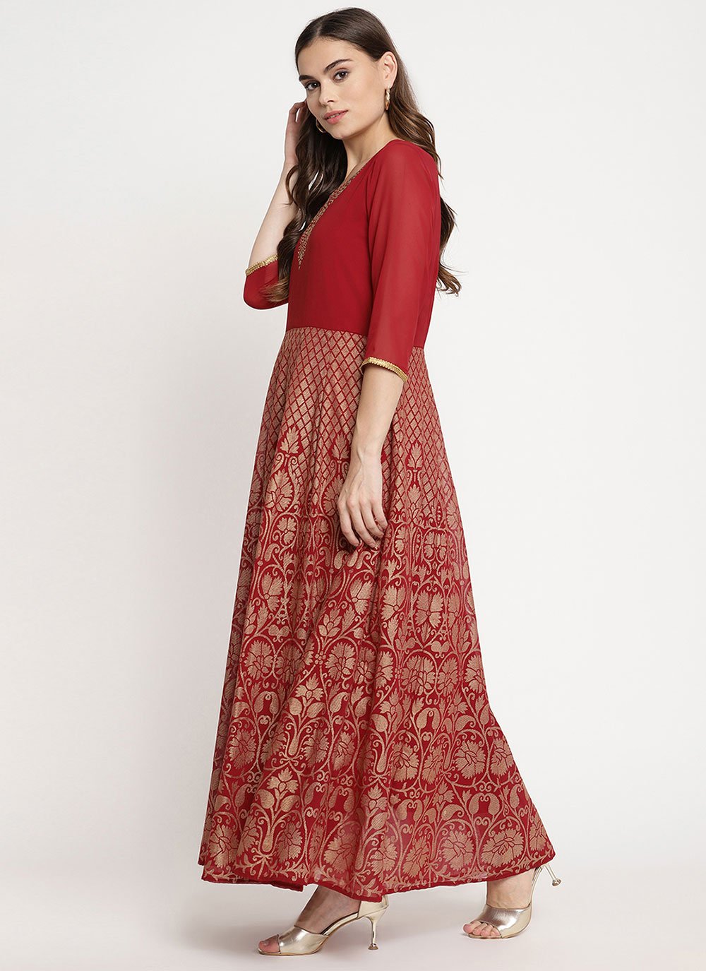 Party Wear Kurti Georgette Maroon Print Kurtis